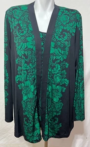 Conjunto de 2 piezas de camisa y cárdigan Susan Graver XL para mujer verde negro abierto - Imagen 1 de 8