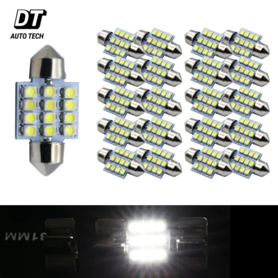 20X 6000K Xenon White SMD 12-LED Map/Dome Interior Lights Bulbs 31MM Festoon - Image 1 of 4