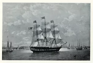 The VICTORIA Packet Ship entering New York Harbor, 1925 vintage nautical print - Picture 1 of 3
