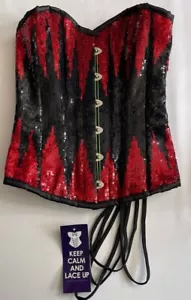 Violet Vixen Red Black Sequin Bustier Corset Sz 24 Steel Boning New NWT - Picture 1 of 8