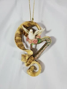Holiday Elegance Ornament Harp Dove Roses Resin Glitter - Picture 1 of 5