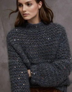 Brunello Cucinelli Sweater Top with Sequins Gray Size S - Picture 1 of 11