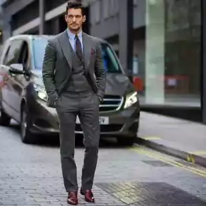 Tuta uomo grigia tweed formale business ufficio sposo smoking matrimonio inverno - Foto 1 di 12