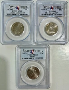 Satin Finish Quarter Lot! 3 PCGS Slabbed Satin Finish Unc. Washington Quarters - Picture 1 of 2