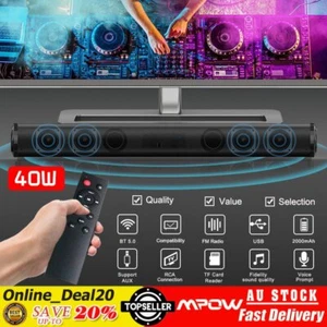 40W TV Home Theater Soundbar Bluetooth 5.0 Wireless Sound Bar Speaker Subwoofer - Picture 1 of 12