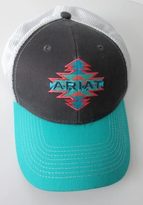 Gorra de béisbol Ariat gris azulado blanco Snapback sombrero de camionero bordado occidental Foto 1 de 4