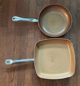 2er Set Kupfer Bratpfannen Rund 10 Zoll & Quadratisch 12 Zoll Antihaft - Bild 1 von 3