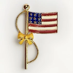 Vintage American Flag Enamel Brooch Pin with Yellow Ribbon Support the Troops - Picture 1 of 3