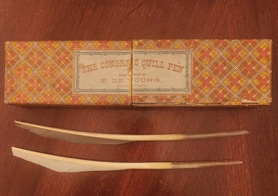 SCARCE 1854 ANTIQUE (2) CONGRESS QUILL PENS GOOSE FEATHER AND ORIGINAL BOX - Image 1 of 4