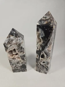 2 Natürliche Schwarze Sphalerit Turm Obelisk Druzy Geode Heilung Kristall Quart - Bild 1 von 5