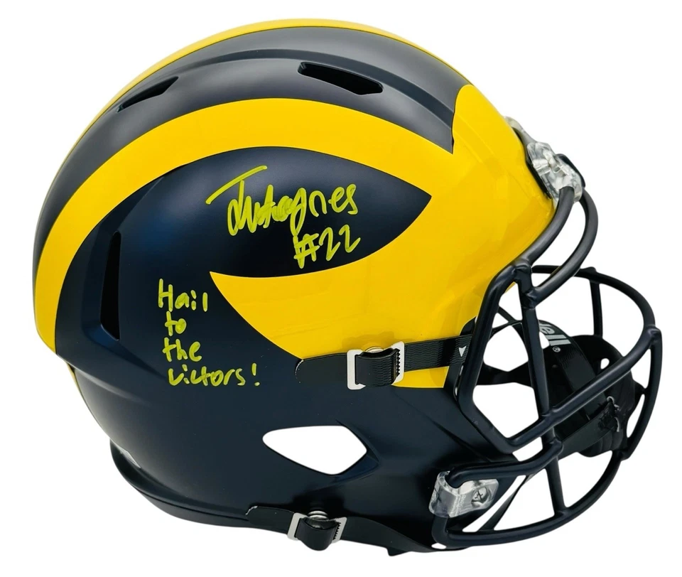 JUSTICE HAYNES MICHIGAN WOLVERINES SIGNED FULL SIZE HELMET HAIL VICTORS JSA COA - Image 1 of 2