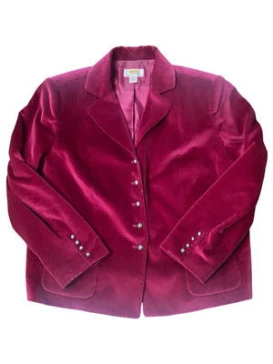 Talbots 14W Fuchsia Velvet Blazer Jacket Velour Metal Buttons Career Suit - Image 1 of 4