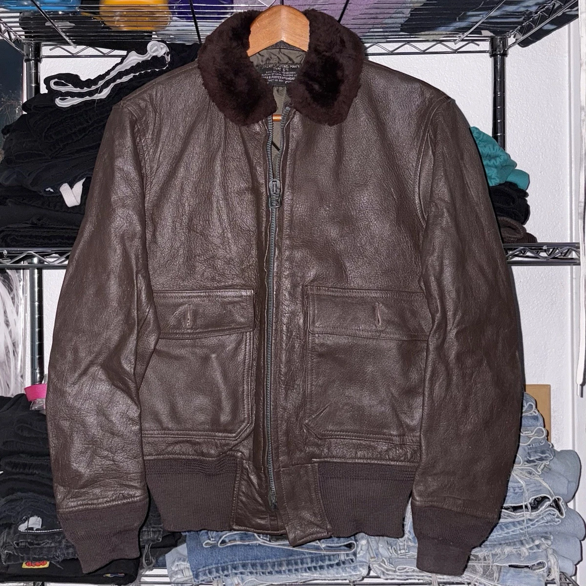 Military Leather Flight Jacket In Vintage Outerwear Coats