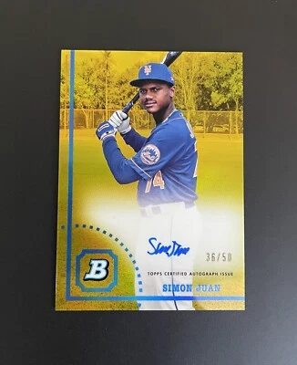 2022 Bowman Heritage Simon Juan Auto /50 Gold Prospect New York Mets - Image 1 of 3