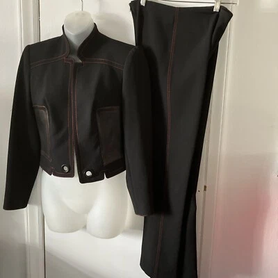 Alberto Makali Black  Pants Suit ~Jacket Size 2/.Pants Size 4 Leather Pocket USA - Image 1 of 4