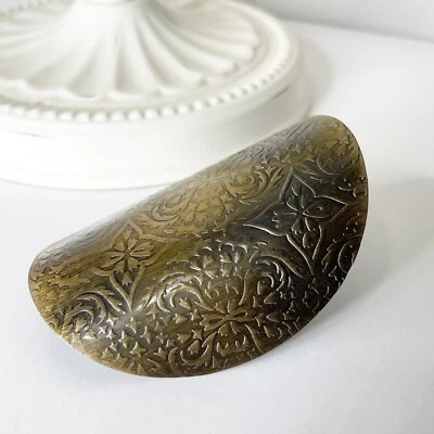 Vintage 90s Y2K Tooled Metal Hair Barrette Bronze Pewter Victoriana Coquette - Image 1 of 4