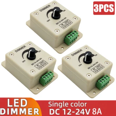 3 件装手动调光开关适用于 LED 灯条,12 伏 8 安可安装带端子 — 第 1/4 张图片