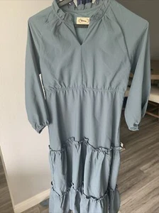 Joyfolie Mia Joy Gray/Blue Green Long Sleeves Full Length Dress Size 8 - Picture 1 of 5