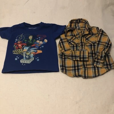 Par de camisas 4/5 para niños - Arizona Jeans franela abotonada y camiseta DC Super Heroes Foto 1 de 4