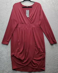 Poseshe Sheath Dress Women 2XL Burgundy Pleated Empire Waist Stretch Wrap V Neck - Picture 1 of 8
