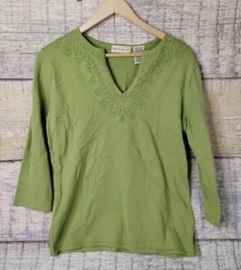 White Stag Womens Top Marble Green Long Sleeve Tunic Embroidered Sweater -Size S - Picture 1 of 12