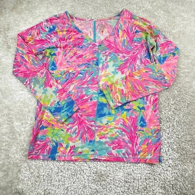 Lilly Pulitzer UPF +30 Trenna Top Pink Multi Palm Beach Print Womens XS - Image 1 of 4