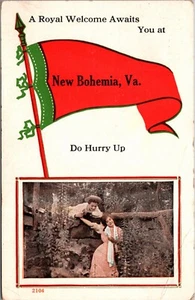 Vintage 1912 Pennant Postcard New Bohemia, Va. Romantic Couple Do Hurry Up. - Picture 1 of 3