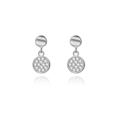 Orecchini Pendenti A Cerchio Doppio In Argento Sterling Con Disco Piatto E CZ - Immagine 1 di 4