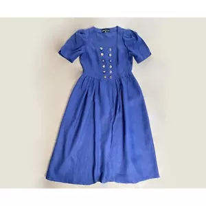 Vintage blaues Leinen Dirndl Kleid, Berwin & Wolff Midikleid mit Knopfleiste,... - Bild 1 von 10