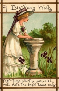 DESEO DE CUMPLEAÑOS - H.B.G. - HERMOSA POSTAL DE SALUDO EN RELIEVE MUJER EN ESFERA SOLAR - Imagen 1 de 2
