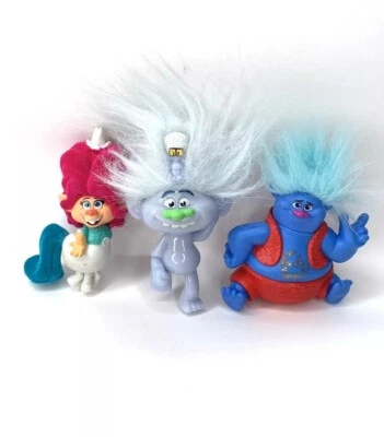 Trolls Lot (3) Doll 3” Action Figures Delta Dawn Guy & Tiny Diamond Biggie Blue - Image 1 of 4