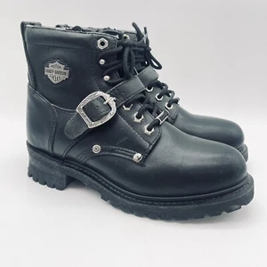 Harley Davidson Motorcycle Riding Boot Women's Size 10 Black Lace Up Distressed - Picture 1 of 11