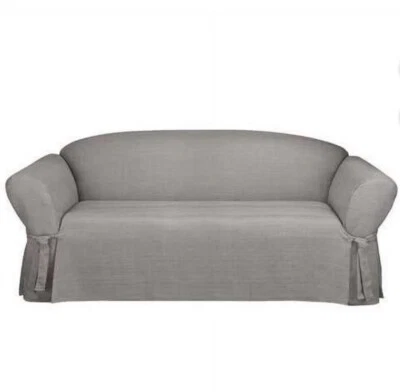 Sure Fit Mason Gray One Piece Straight Skirt with Ties Sofa Slipcover  - Image 1 of 2