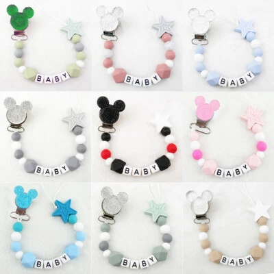 Personalised Name Dummy Clip Silicone Pacifier Chain Soother Holder Shower Gifts - Image 1 of 4