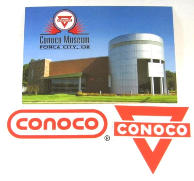 Conoco Museum Postcard and 2 Conoco Logo Stickers Ponca City Oklahoma - Image 1 of 4