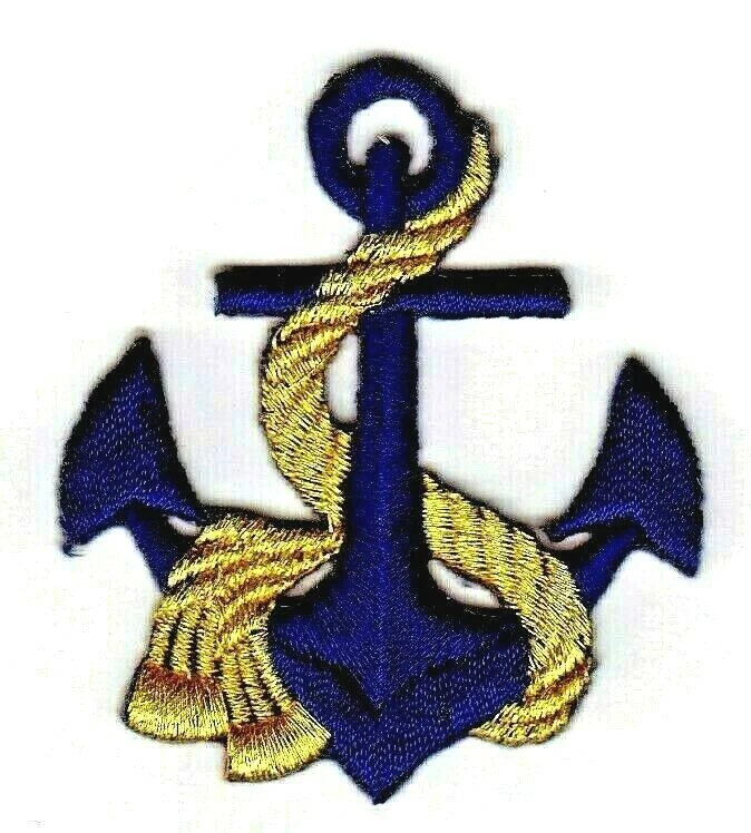 Anchor Navy Blue Gold Rope 2 1/4" Iron On Patch Nautical Boat - Image 1 of 1