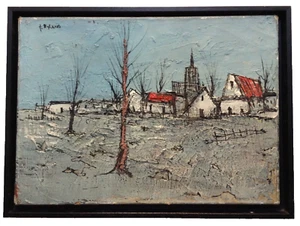 H. NYLAND b.1917 SIGNED  -  FINE DUTCH OIL AS BERNARD BUFFET  - WINTER LANDSCAPE - Picture 1 of 11