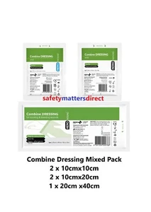 5 x Assorted Mixed Pack Combine Dressing 10cm 20cm 40cm Sterile CombineFirst Aid - Picture 1 of 4
