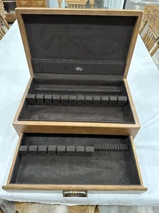 Solid Wood Tarnish Resistant Silverware Flatware Storage Chest W/ Brass Handles - Picture 1 of 10