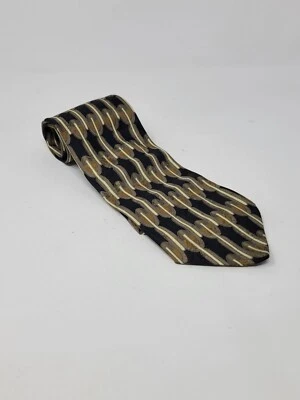 Corbata de seda abstracta Bachrach hecha en Italia 4" de ancho azul dorado usada en excelente estado  Foto 1 de 4