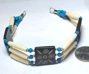 Halsband Halskette Büffelknochen 3-reihig cremeweiß braun Einsatz Indianer Stil - Bild 1 von 15
