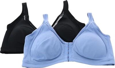 Rhonda Shear 2Pc Front Closure Butterknit Bra SKY BLUE BLACK XL NWOT (874) - Image 1 of 4