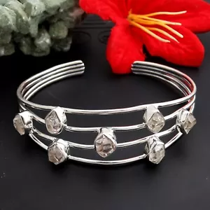 Natural Rough Herkimer Diamond 925 Sterling Silver Cuff Bangle - Picture 1 of 6