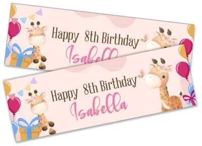 x2 Banner Cumpleaños Personalizado Diseño Jirafa Niños Fiesta Decoración 584 Foto 1 de 4