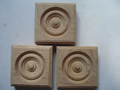 Lot Of 3 New Oak Rosette Corner Blocks - 2.5/8  X 2.5/8  X 7/8 ,  Unfinished? • 10.25€