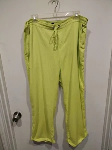 Ashley Stewart Women's Neon Yellow Green Linen Blend Pull-On Pants Sz 17 Beach - Picture 1 of 9