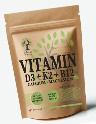Vitamin D3 10000iu K2 MK7 Calcium Magnesium Vitamin B12 10000mcg 120 Capsules - Image 1 of 4