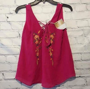 Camiseta sin mangas Stradivarius para mujer rosa amarilla floral cuello atado adornado S nueva - Imagen 1 de 9