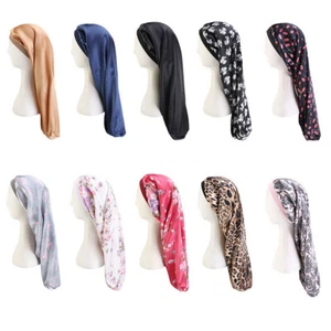 US Satin Long Hair Braid Dreadlocks Straight Curly Cap Sleep Hat Head Wrap Cover - Picture 1 of 25