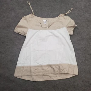 H&M Shirt Girls 14 Beige White Blouse Short Sleeve V-neck Casual Basic Kids - Picture 1 of 10